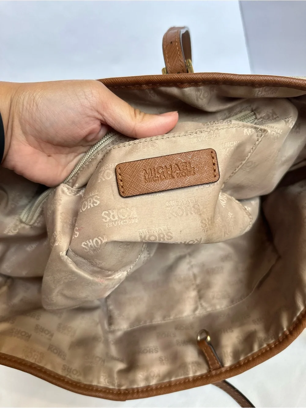 Bundle (2)Michael Kors Cream Logo Tote and Taupe Leather Hobo